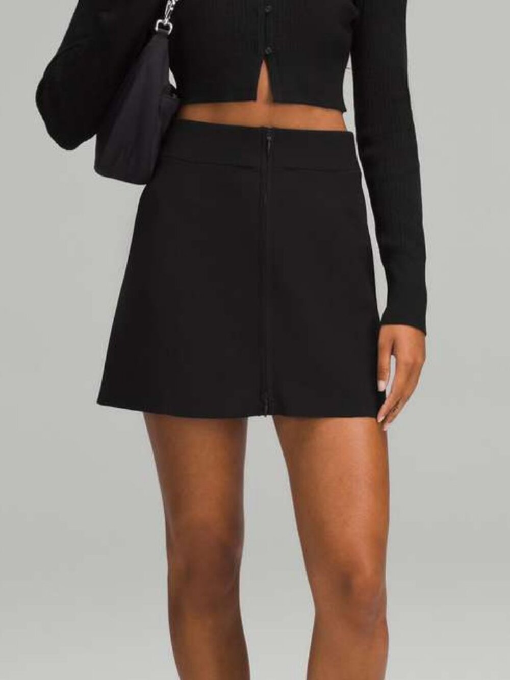 NWT Lululemon Ribbed Knit Mini Skirt Zip Front Stretchy Black Small S High Rise